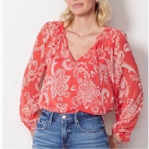 EVEREVE Hayden Floral Print  Blouse in Coral Pink